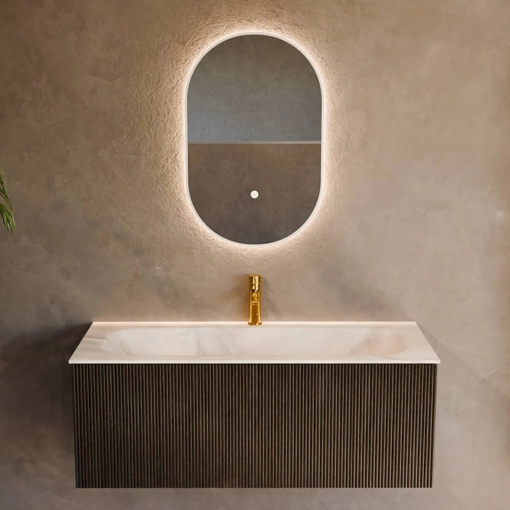 Mondiaz Kurve-dlux 110cm badmeubel shadow met 1 lade en wastafel big medium midden 1 kraangat ostra