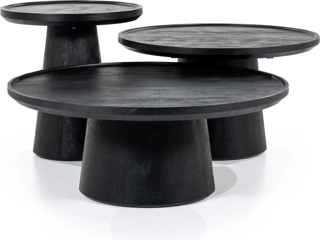 Zwarte Salontafel Mangohout Rond 65 Cm - 65 X 65cm.