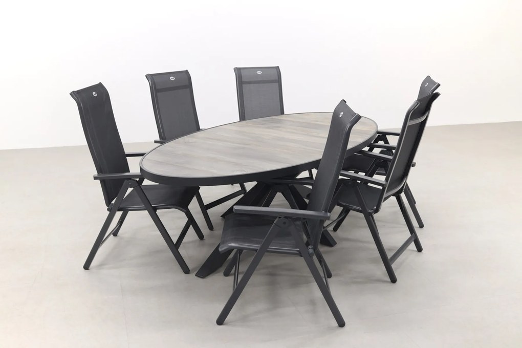 Hartman Milaan/Silva houtlook 240x115 cm. ovale tuinset - 7-delig