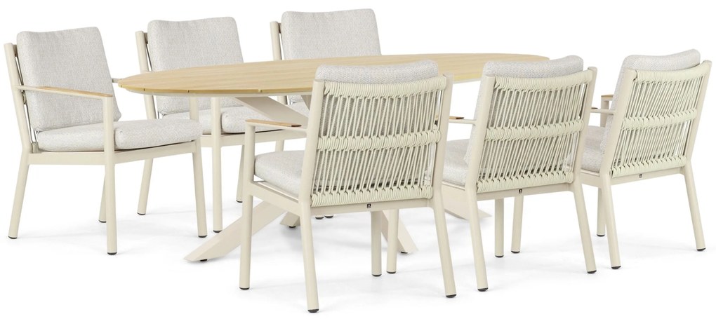 Tuinset 6 personen 220 cm Aluminium/rope Taupe Coco Sevilla/Matara