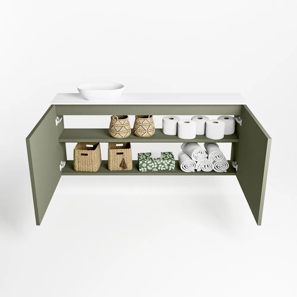 Mondiaz Fowy toiletmeubel 120cm army met witte waskom links en kraangat