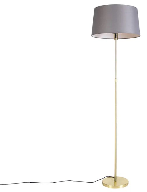 Vloerlamp goud/messing met linnen kap grijs 45 cm - Parte