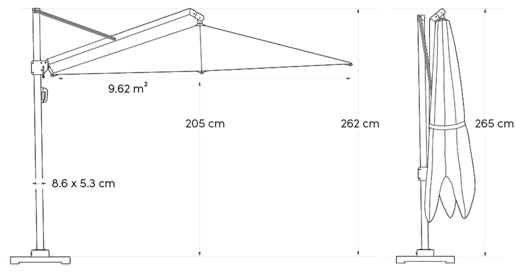 Platinum Challenger zweefparasol 3.5m T2 premium (excl. voet) faded black