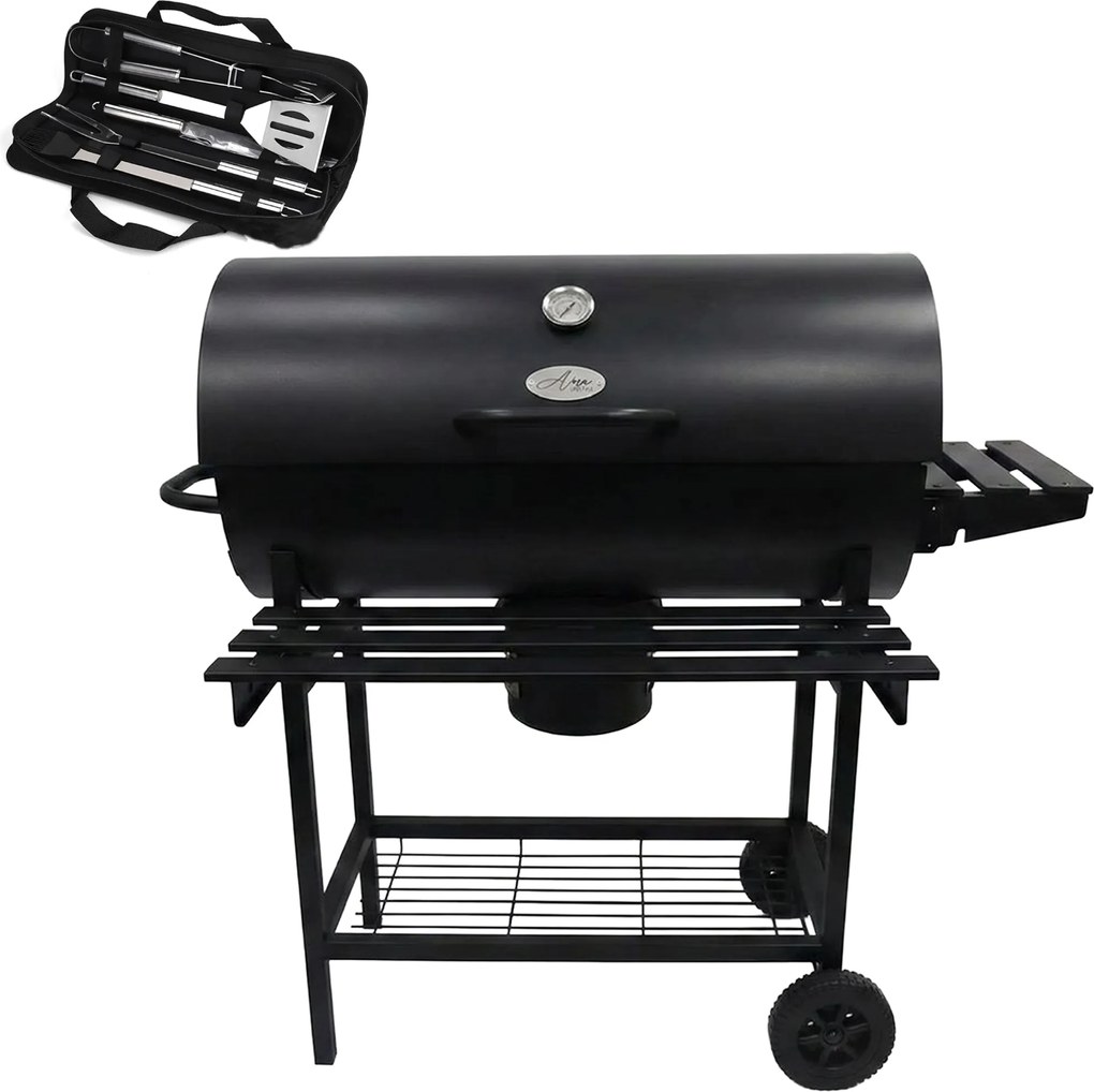 Alora Houtskool Barbecue– Compacte Grill met Warmhoudrek en Spatelset