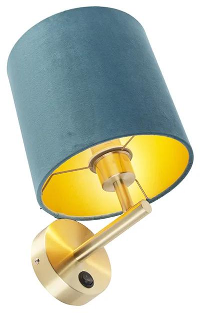 Strakke wandlamp goud met blauwe velours kap - Matt Modern E27 rond Binnenverlichting Lamp