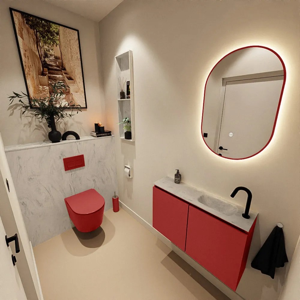 Mondiaz Ture DLux toiletmeubel 80cm fire met wastafel opalo rechts met kraangat