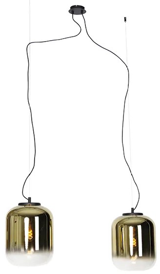 Design hanglamp zwart met goud glas 2-lichts - Bliss