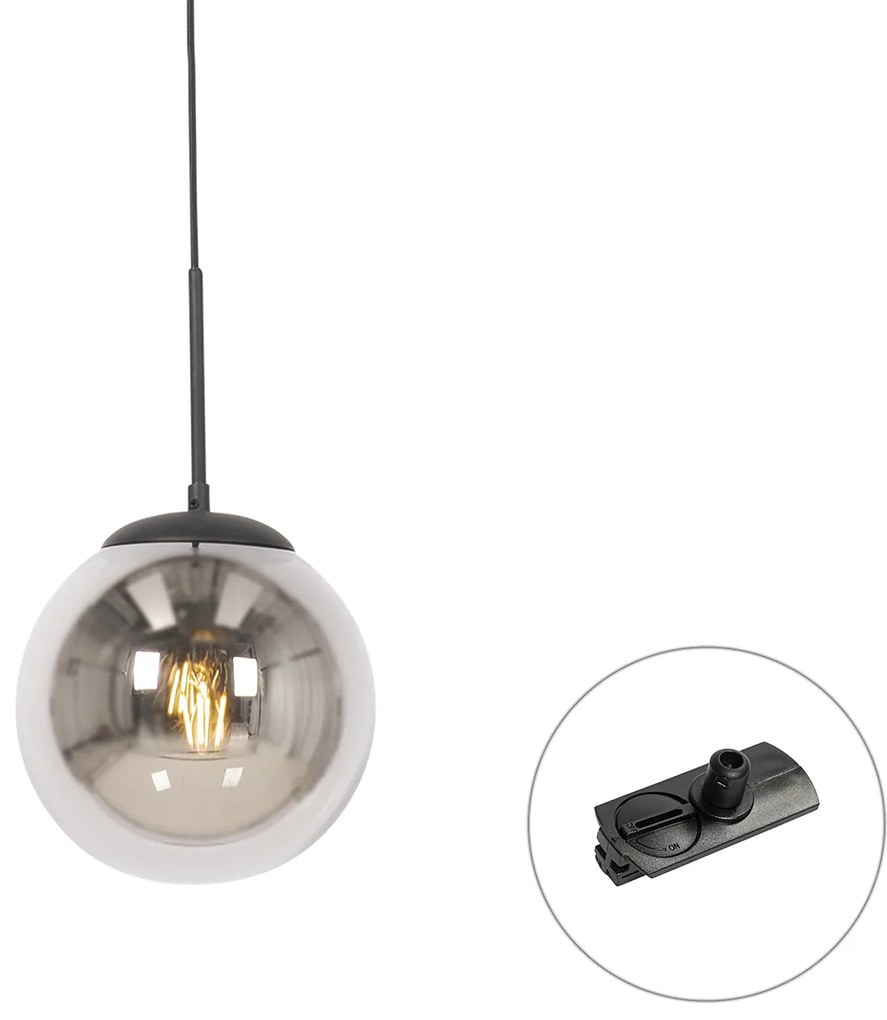 Art Deco hanglamp zwart met smoke glas incl. rail adapter 1-fase - Iconic Flore
