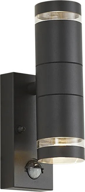Moderne buiten wandlamp zwart 2-lichts IP44 met bewegingssensor - Dubbla
