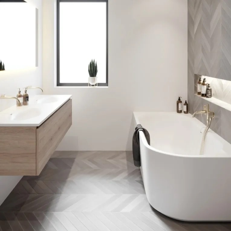 Riho Desire half vrijstaand bad rechts 170x77cm wit glans met Fall overloop