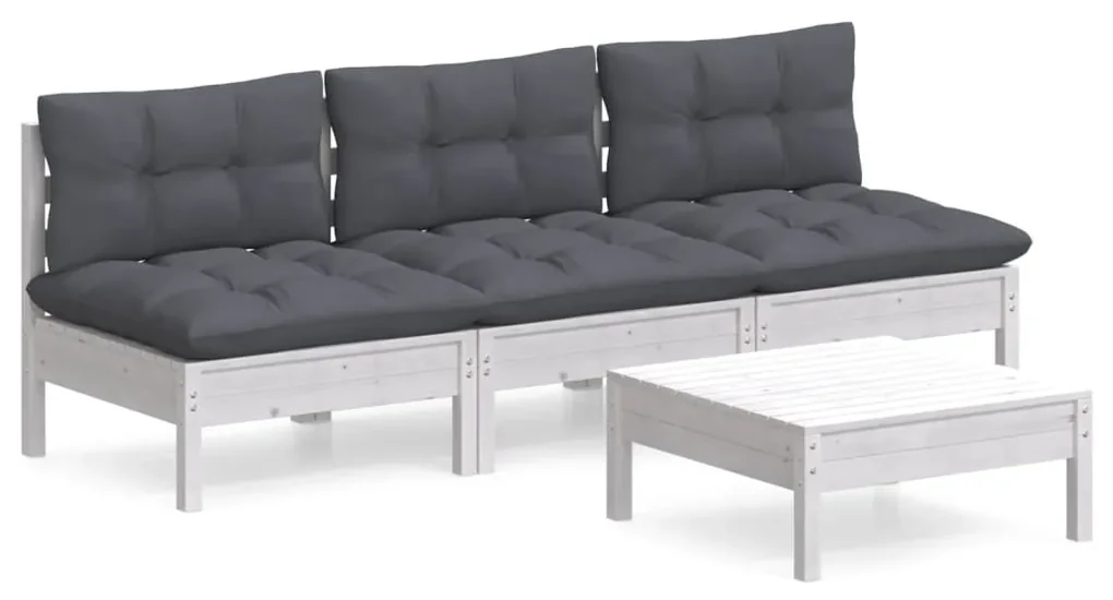 vidaXL 4-delige Loungeset met antracietkleurige kussens grenenhout