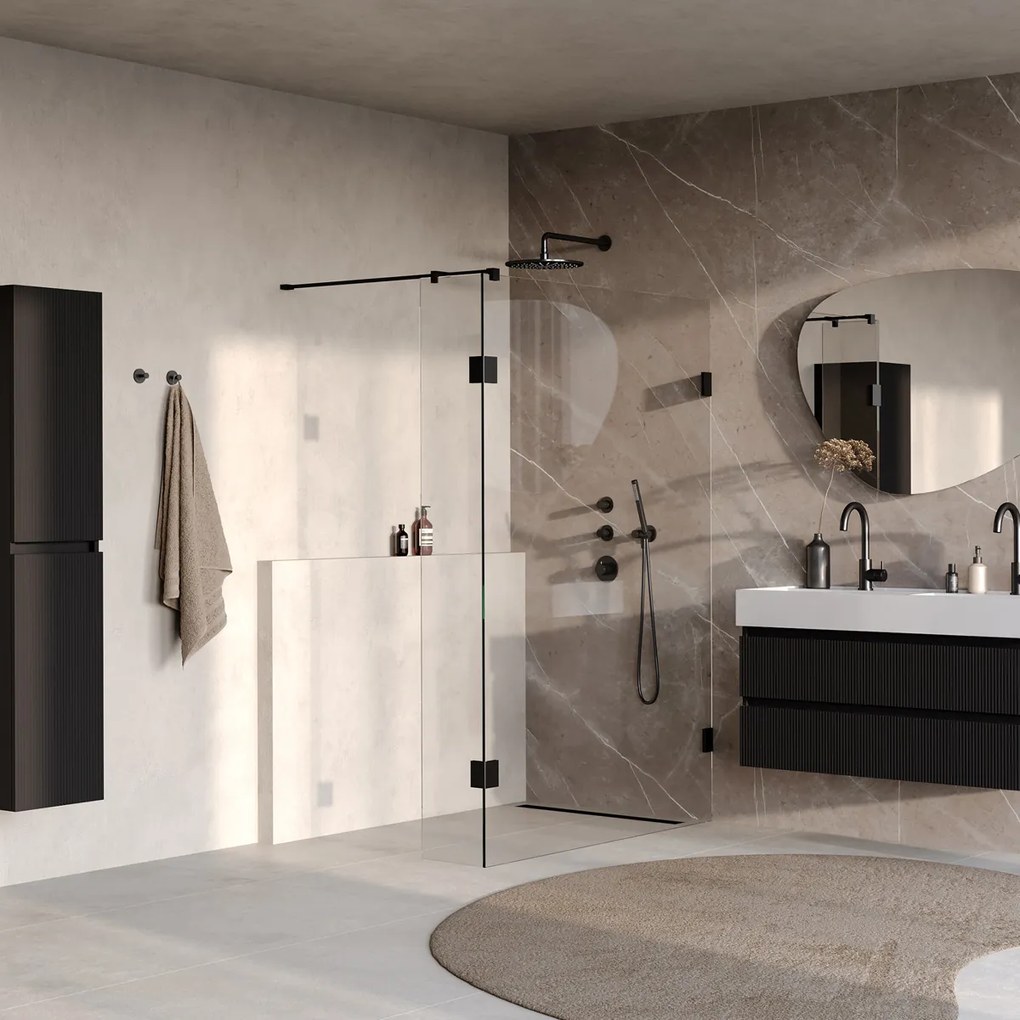 Brauer Void profielloze inloopdouche 140cm met 30cm zijwand zwart mat