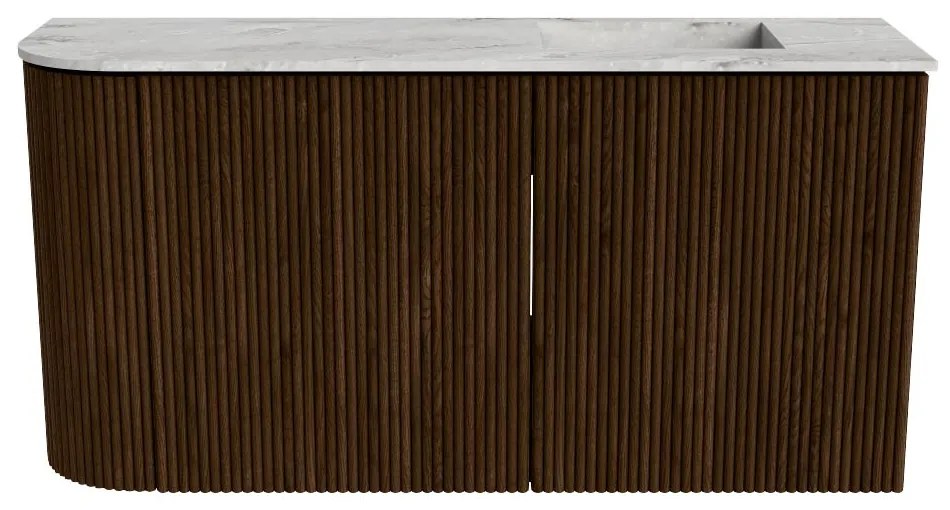 Mondiaz Joya DLux 80cm toiletmeubel ronding links walnut met wastafel faye rechts zonder kraangat glace