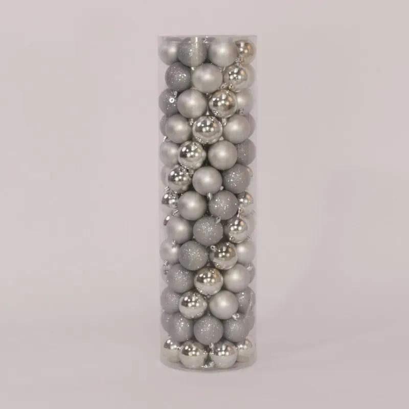 100 Onbreekbare kerstballen in koker diameter 6 cm zilver classic