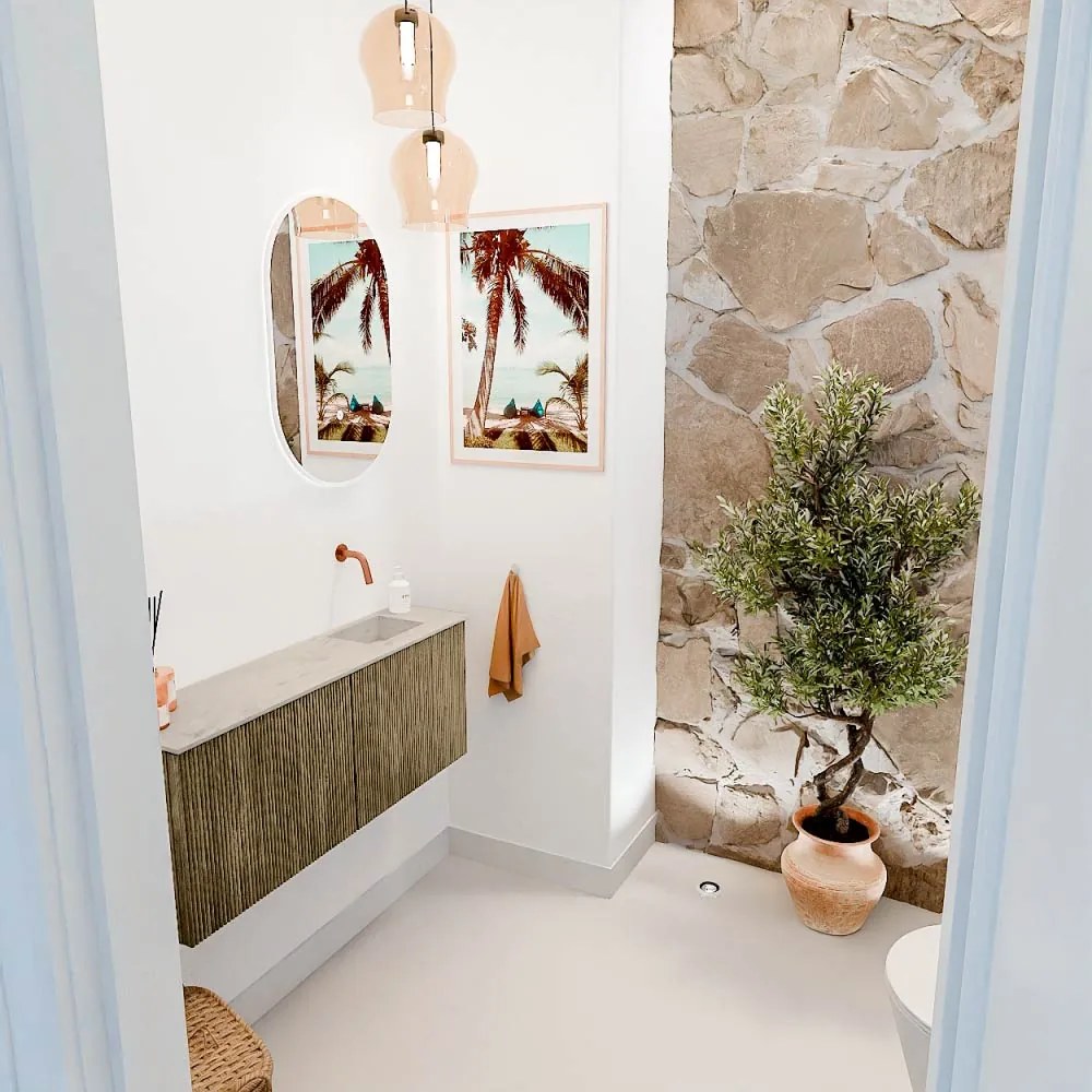 Mondiaz Joya DLux 100cm toiletmeubel dusk met wastafel faye rechts zonder kraangat opalo