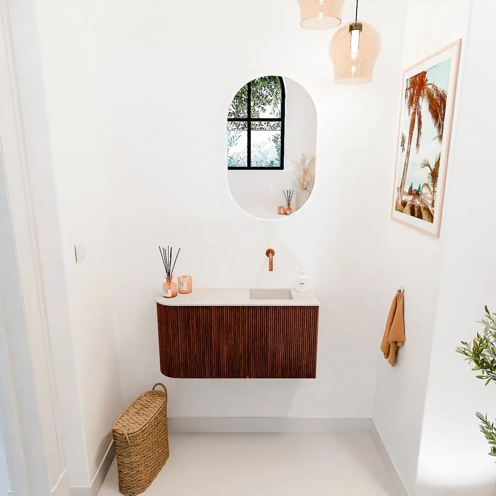 Mondiaz Joya DLux 80cm toiletmeubel ronding links ruby met wastafel faye rechts zonder kraangat meli