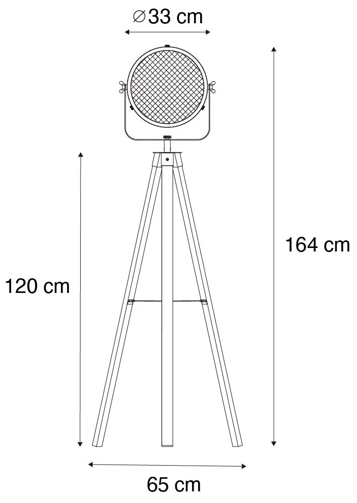 Industriële vloerlamp tripod staal met hout kantelbaar - Emado Industriele / Industrie / Industrial E27 Binnenverlichting Lamp