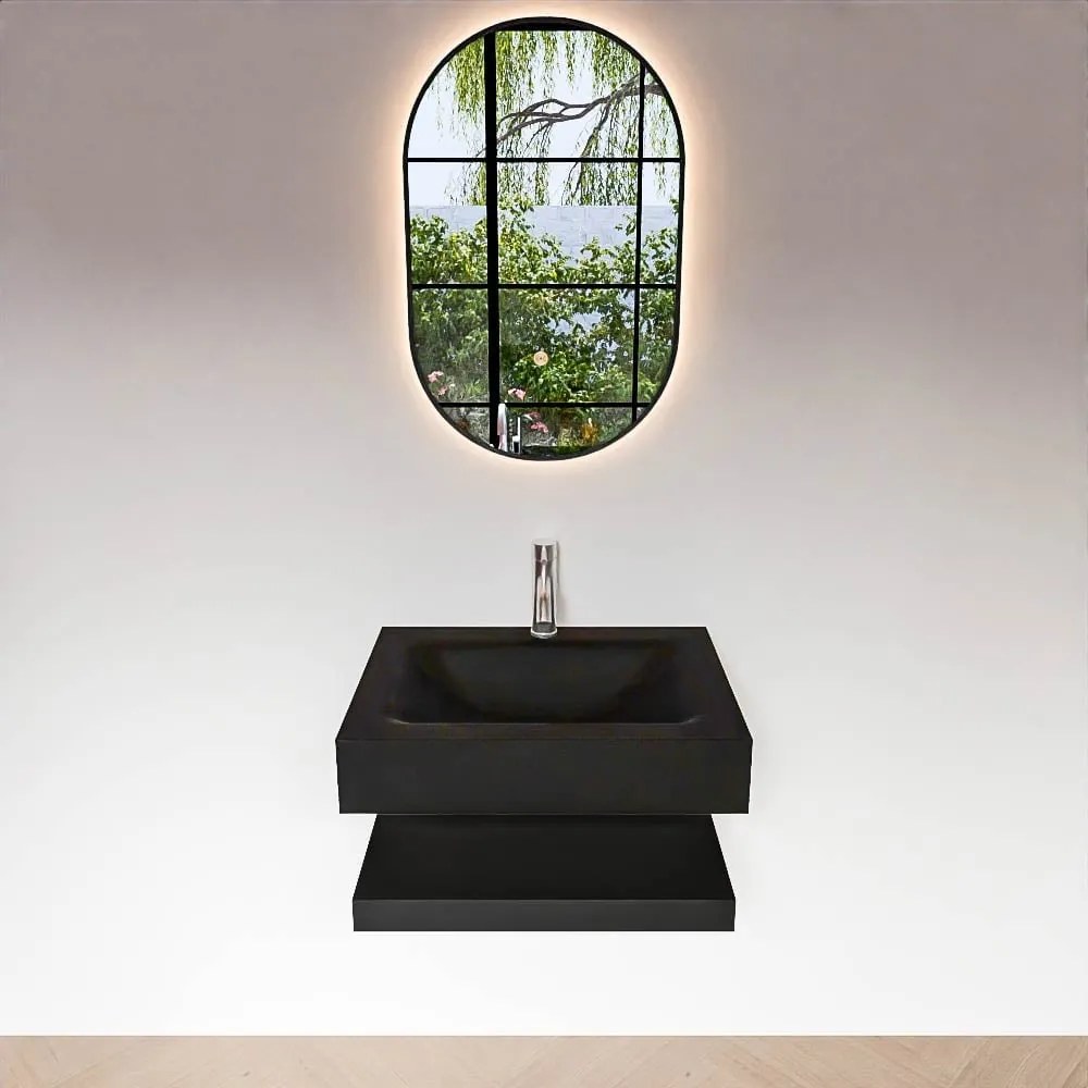 Zaro Alan badmeubel 60cm met planchet urban en vrijhangende wastafel cloud midden 1 kraangat urban
