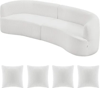 VEVOR Gebogen Modulaire Sectionele Bank (284 cm) met 4 Kussens, Extra Grote Loungestoel met Brede Diepe Zitting, voor Woonkamer Slaapkamer Appartement Kantoor, Slaapbank Vloerbank Wit