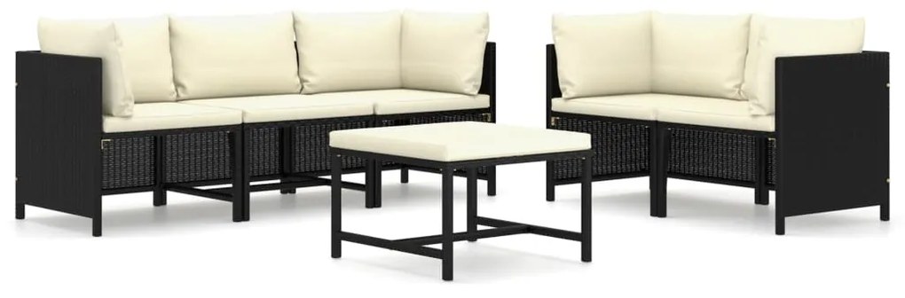 vidaXL 6-delige Loungeset met kussens poly rattan zwart