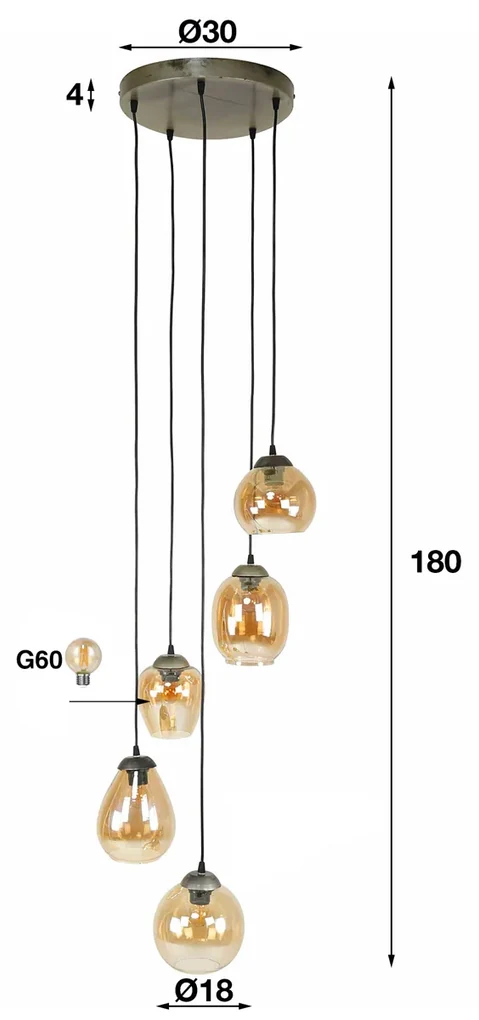 Trapse Hanglamp Met Chroom Glas Kappen