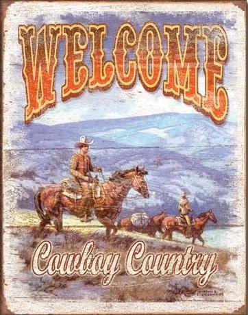 Metalen wandbord WELCOME - Cowboy Country, (31.5 x 40 cm)