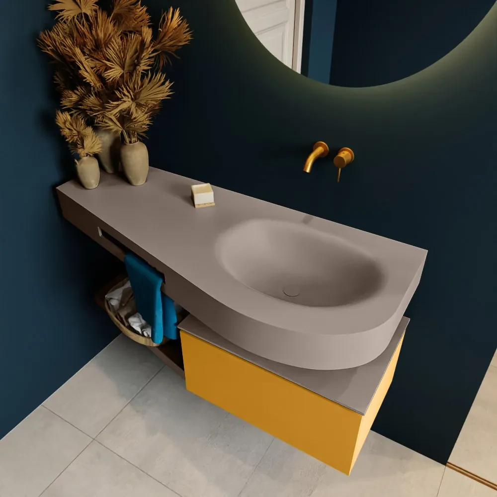 Mondiaz Riva badmeubel 120cm Ocher met 1 lade en wastafel rechts 0 kraangaten Smoke