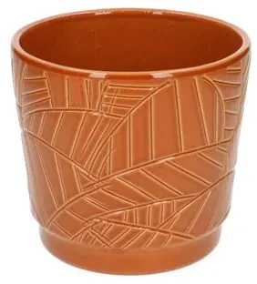 Bloempot, aardewerk, terra met palmbladmotief,Ø 14 cm