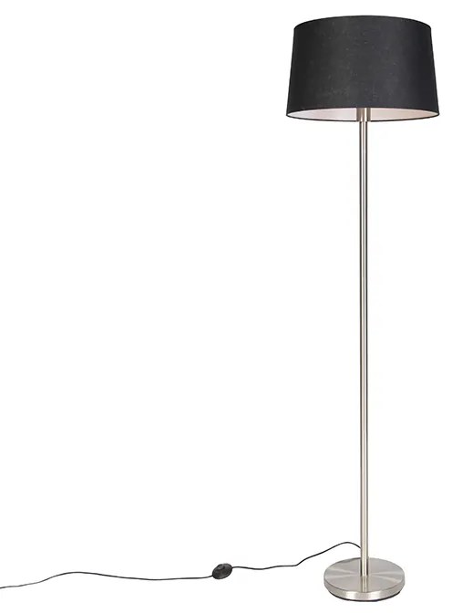 Moderne vloerlamp staal met zwarte kap 45 cm - Simplo