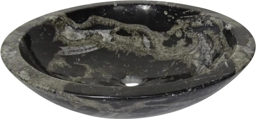 Zwart marmeren waskom | Eeuwenoud Orthoceras Fossiel | 45 x 45 x 11 cm