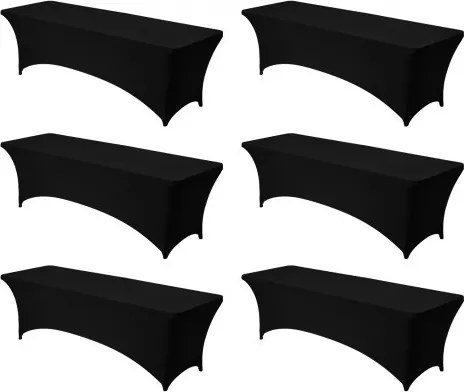VEVOR 6 x Stretch Spandex Tafelkleed (Rechthoekig) Geschikt voor 244 cm Tafels, Wasbare Kreukvrije Tafelkleedbeschermer, Tafelkleed voor Feesten, Bruiloften, Banketten, Festivals, Zwart