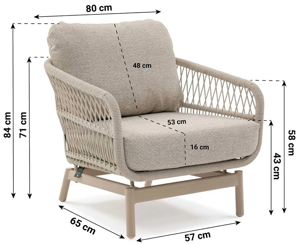 Stoel en Bank Loungeset 5 personen Aluminium/rope Taupe  Lifestyle Garden Furniture Cordoba