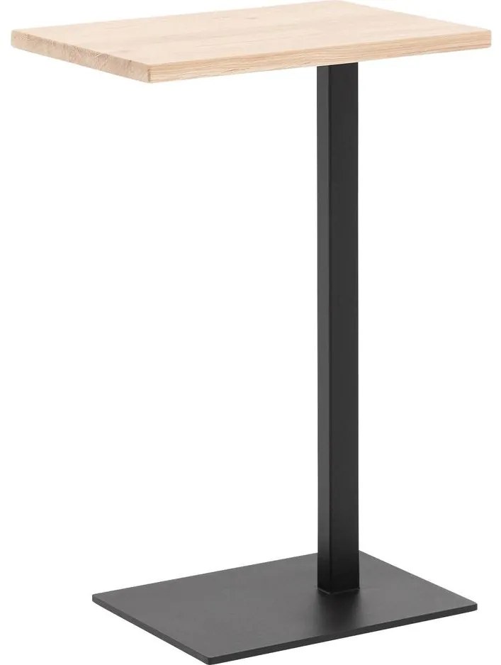 Goossens Nachtkastje Tangel, Voet vierkant metaal ral 9005 zwart, blad massief eik