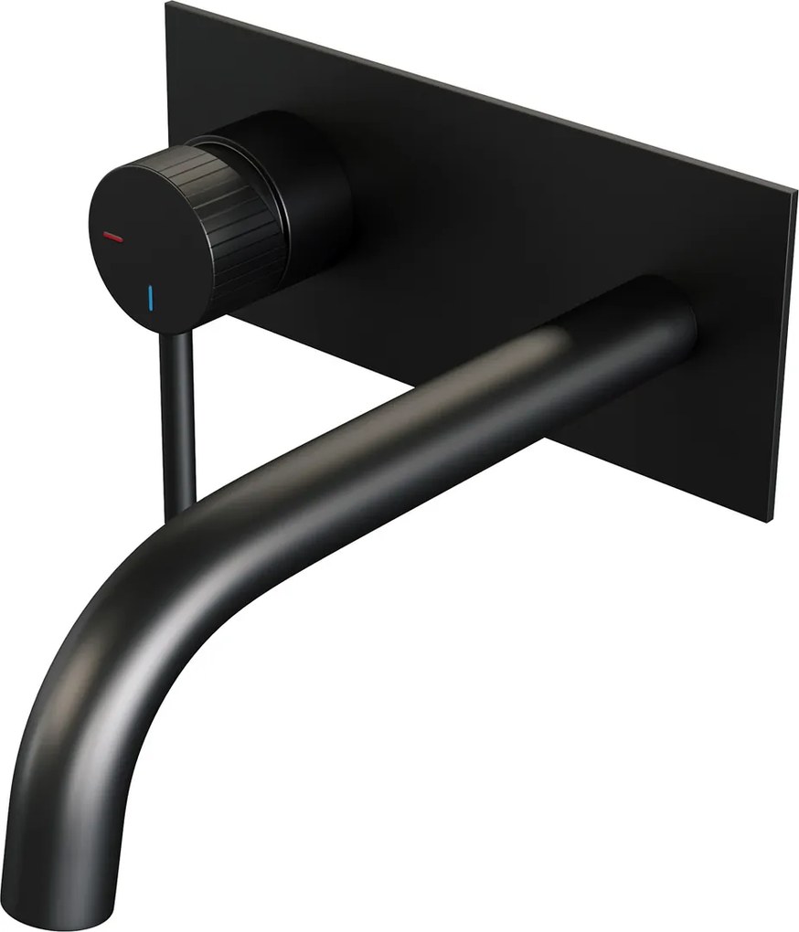 Brauer Stripe inbouw wastafelkraan ColdStart met gebogen uitloop en afdekplaat model A2 zwart mat