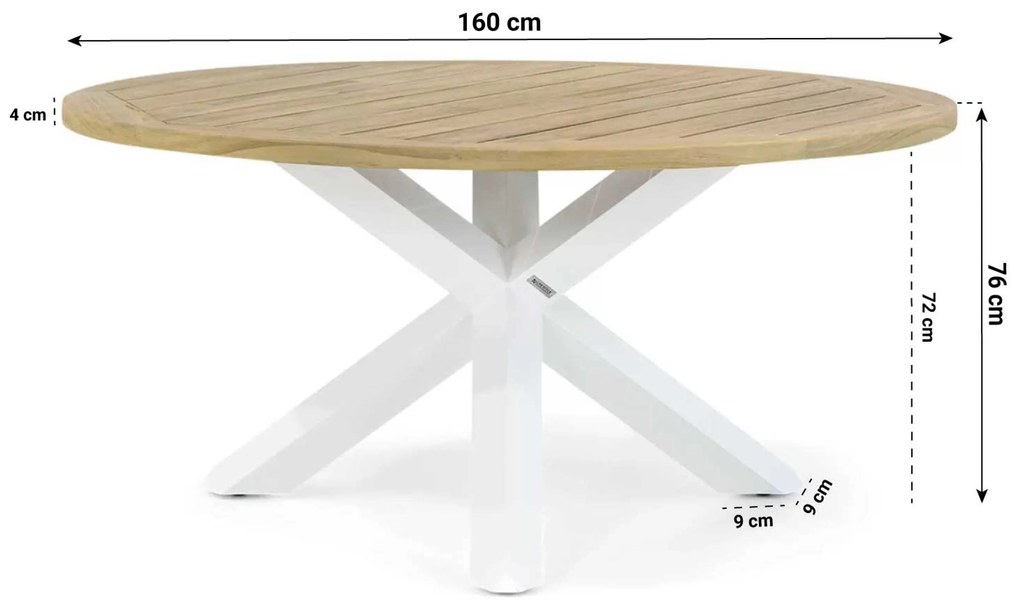 Tuinset Ronde Tuintafel 6 personen 160 cm Aluminium/textileen Wit Lifestyle Garden Furniture Ultimate/Wellington
