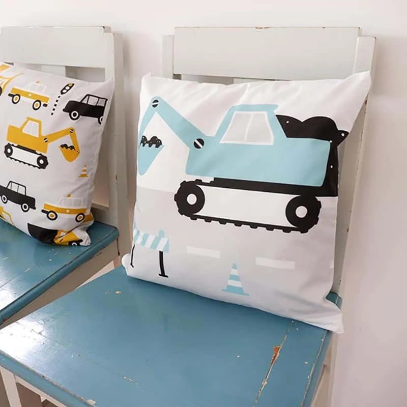 ANNI Design - Kussen Kinderkamer Graafmachine Licht - Blauw