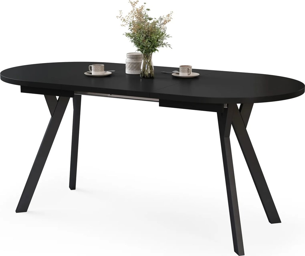 Mazzoni ALMO Zwart mat / zwarte poten - OVALE UITSCHUIFTAFEL 140-240 cm VOOR 10-12 PERSONEN