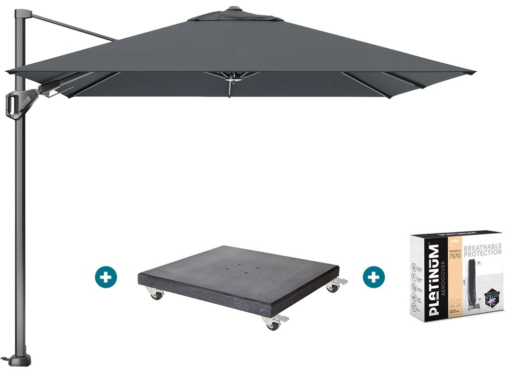 Platinum Voyager zweefparasol T2 2,7x2,7 m. - Antraciet met Modena voet en hoes