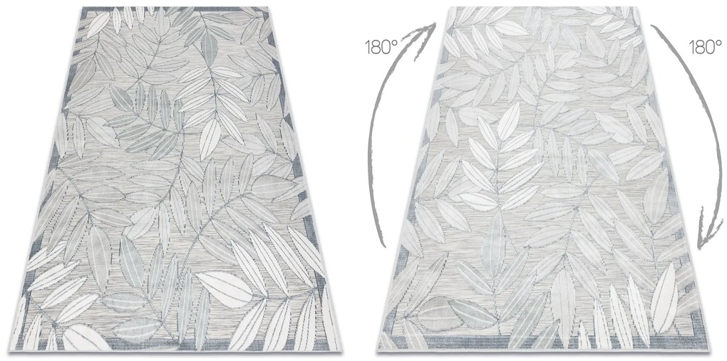 Tapijt Structural BOTANIC 65241 Bladeren plat geweven op het balkon, terras - grijs