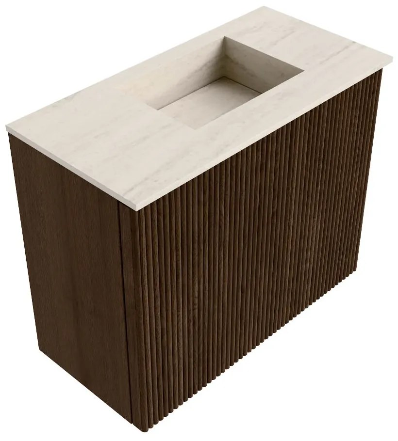 Mondiaz Joya DLux 50cm toiletmeubel walnut met wastafel faye rechts 1 kraangat meli
