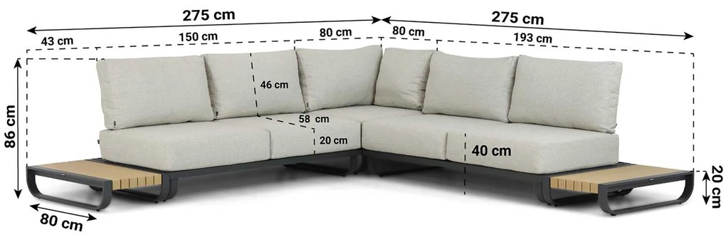 Hoek loungeset 5 personen Aluminium Grijs  Lifestyle Garden Furniture Venice