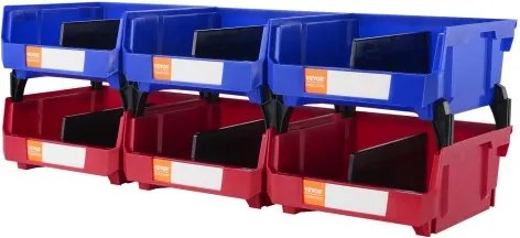 VEVOR set van 6 zichtbare opbergdozen, stapeldozen, opbergdozen, blauw/rood
