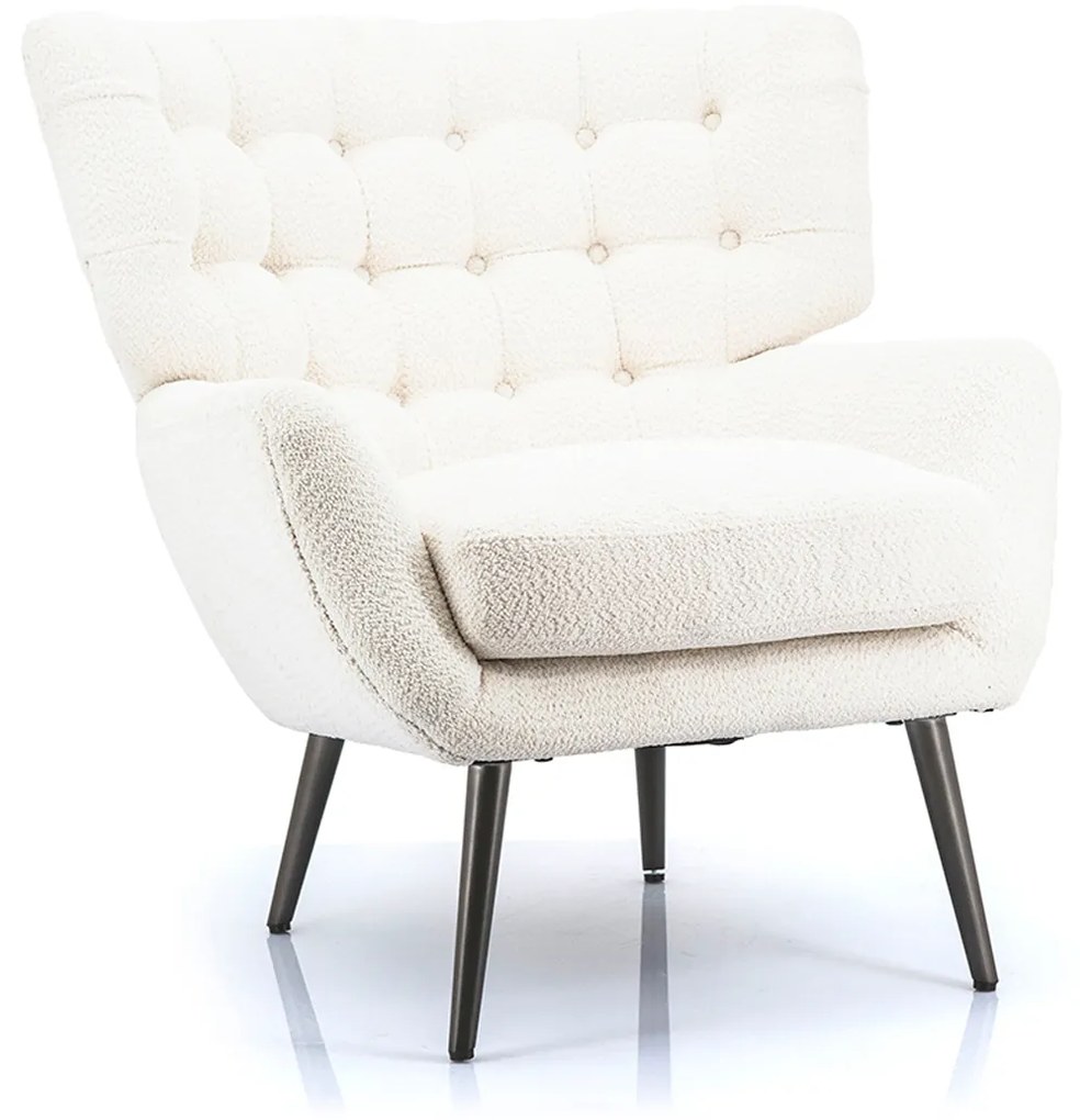 Eleonora Peter Oorfauteuil Wit Boucle Gecapitonneerd