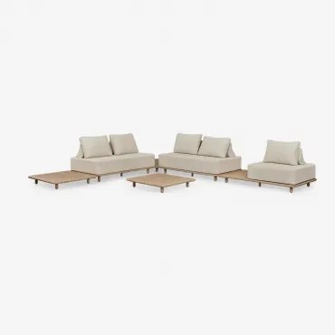 Tuinset Met 4-delige Modulaire Hoekbank Met Zij- En Salontafel 95x95 Cm In Portet Acacia Gardenia Wit - Sklum