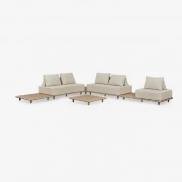Tuinset Met Modulaire Hoekbank Van 4 Delen Met Bijzet- En Salontafel 95x95 Cm In Acaciahout Portet Lichte Acaciekleur - Sklum