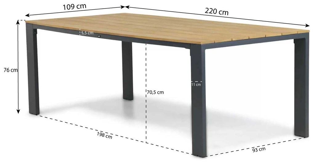 Dining Tuintafel rechthoekig 220 x 109 cm Aluminium/teak Grijs Lino