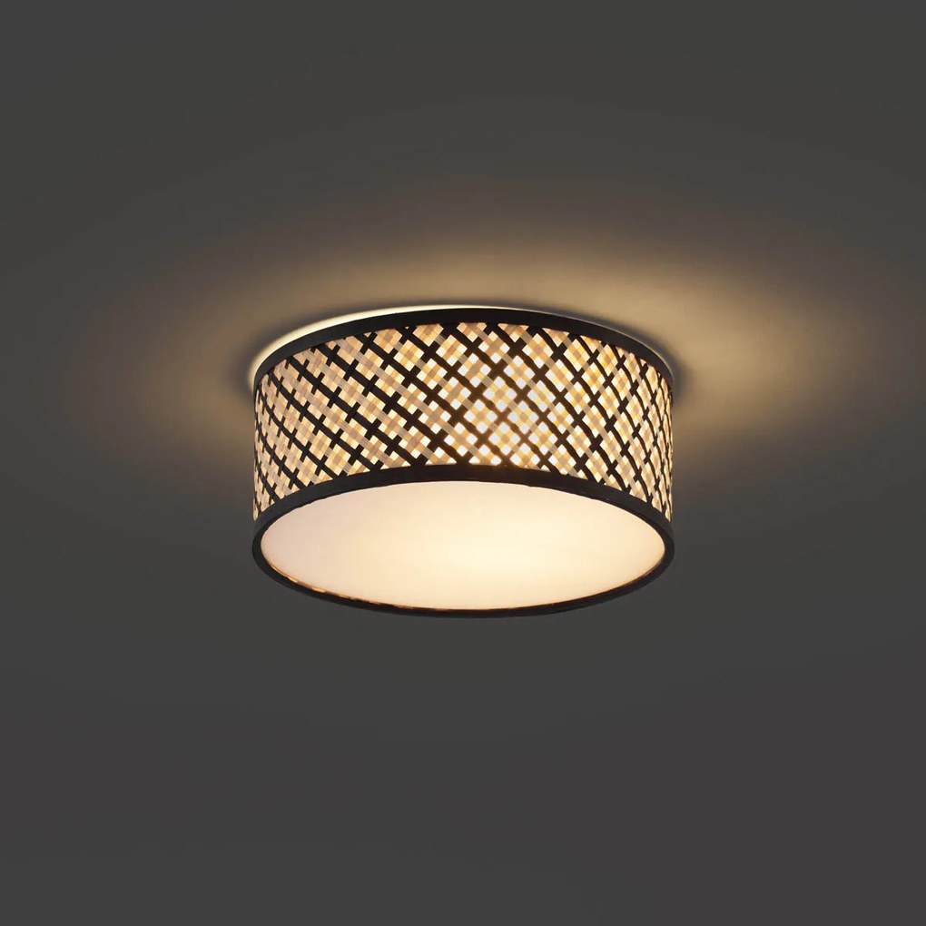 Oosterse plafondlamp rotan met zwart 30cm - Tremmo