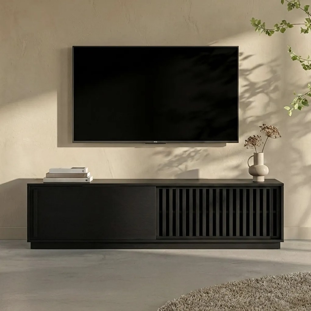 TV Meubel Met Schuifdeur Zwart - 180x40x45cm.