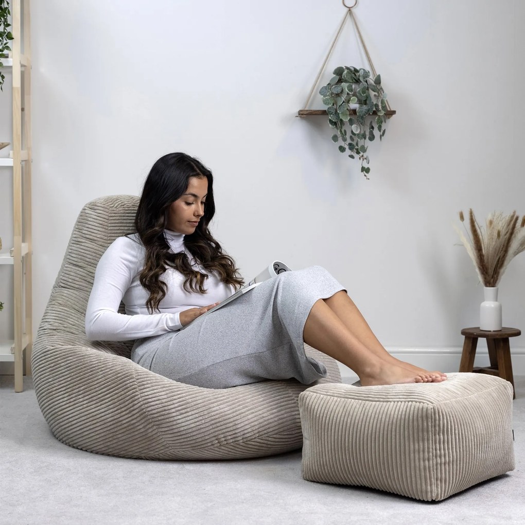 Cloudy Cord Zitzak Stoel + Poef - Beige