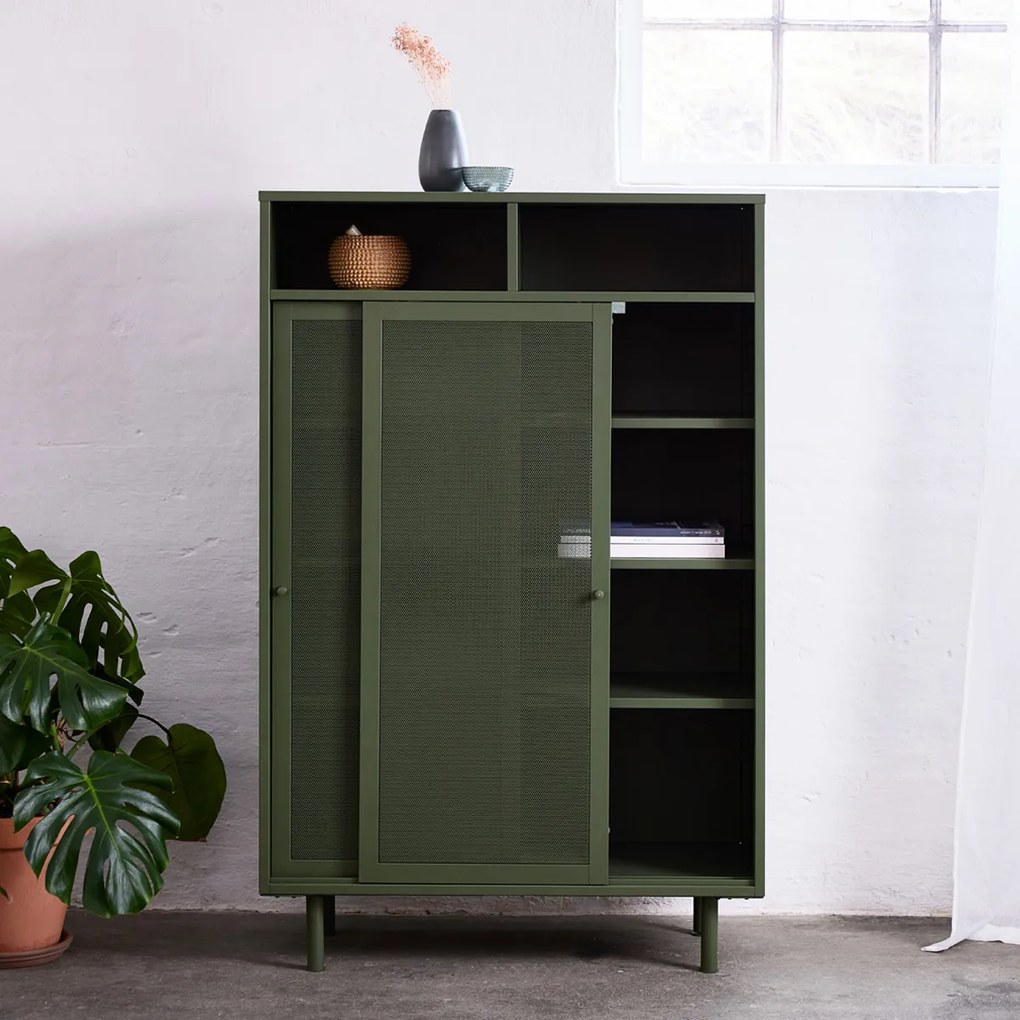 Metalen Kast Groen Met Schuifdeuren - 90x40x140cm.